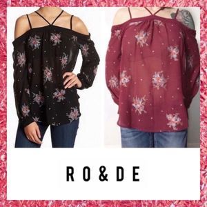 Ro & De Maroon Strappy Cold Shoulder Top Medium M